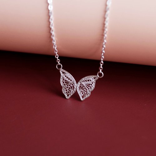 Jewel Art Studio Handmade Butterfly Necklace Silver Filigree AG999 | Jewelry Art Studio