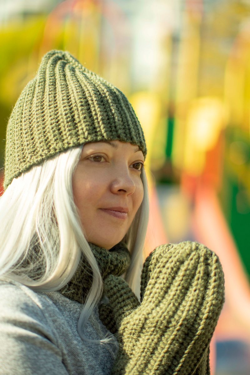 Crochet scarf and hat set with mittens, Womens winter hat, Hand knit