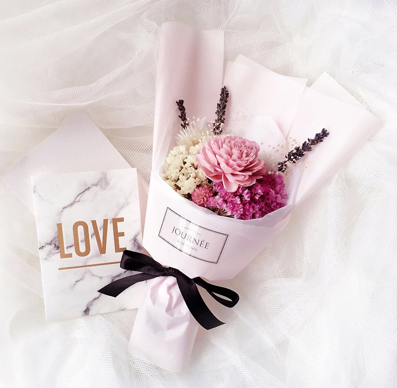 Journee romantic Paris dry bouquet / rose bouquet Valentine's Day gift birthday gift cotton - ช่อดอกไม้แห้ง - พืช/ดอกไม้ สึชมพู