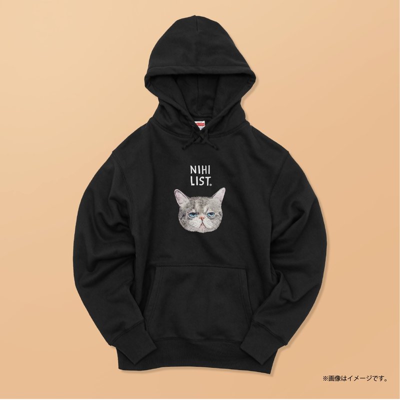 虛無主義貓/硬棉布派克大衣 - 帽T/大學T - 棉．麻 黑色