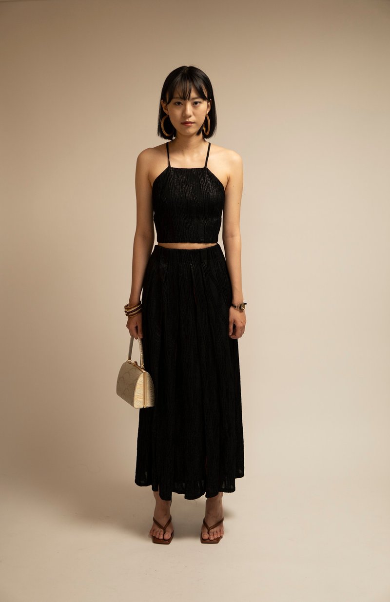 Stream Textured Hakama Skirt - Skirts - Polyester Black