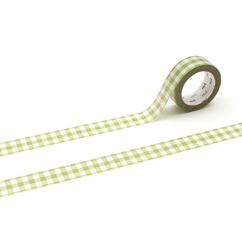 mt Deco Masking Tape / Stripe Checkered Light Moss Green (MT01D565) - มาสกิ้งเทป - กระดาษ สีเขียว