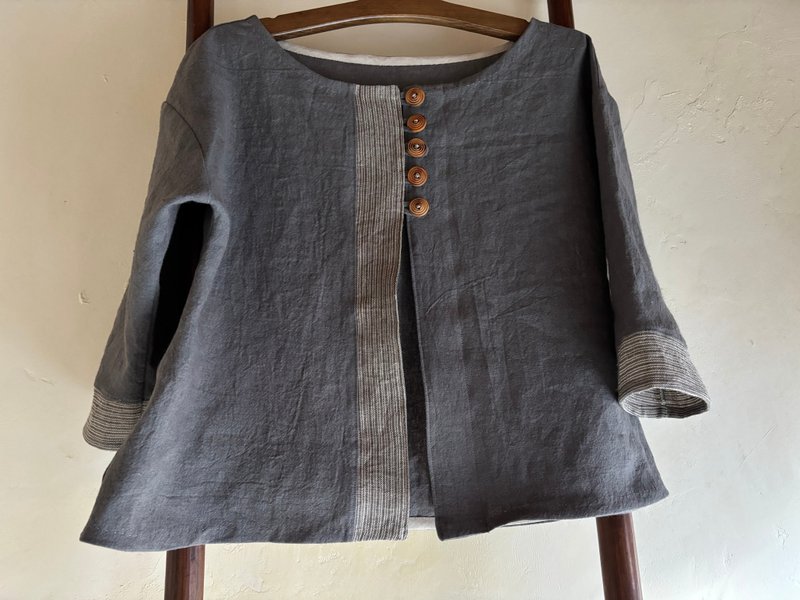 亞麻短上衣 - 女裝外套/大衣 - 棉．麻 灰色