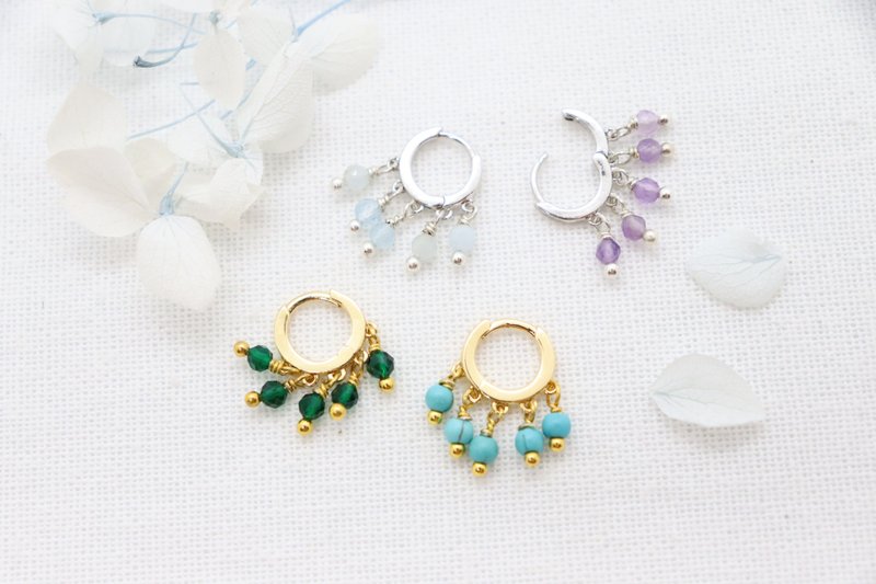 Tiny 5 Birthstones Dangle Hoop Earrings Faceted Cut Stones Hoop Earrings Healing - 耳環/耳夾/耳骨夾 - 銅/黃銅 