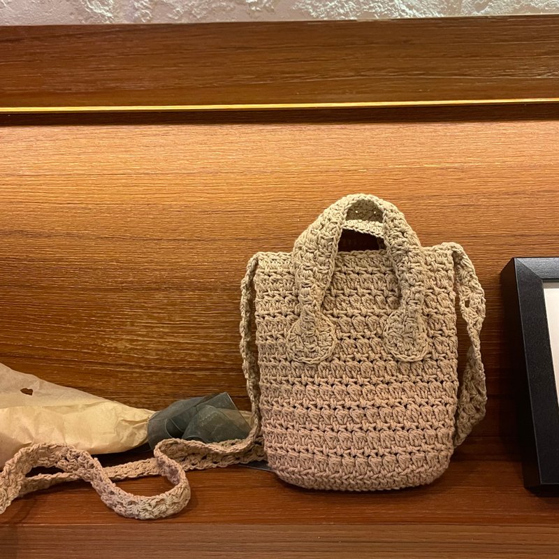 Woven Bag• Small Drum Woven Bag•Custom Length•Cotton - Messenger Bags & Sling Bags - Cotton & Hemp Khaki