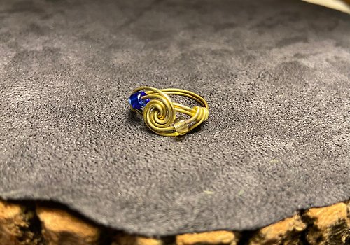 柒家手做飾品 黃銅 螺旋玻璃珠戒指