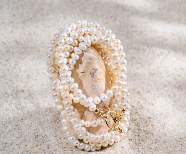 天然淡水真珠 5連 ホワイト ロングネックレス 全長さ100cm x2 天然淡水