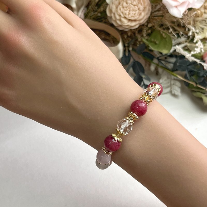 養顏桃花 薔薇輝石 粉晶 月光石 白水晶 天然水晶手鏈 - 手鍊/手環 - 水晶 