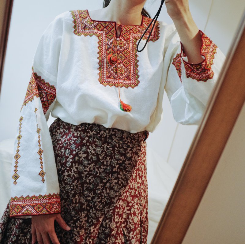 Vintage amazing Eastern European Slavic handmade cross stitch robe top - One Piece Dresses - Cotton & Hemp 