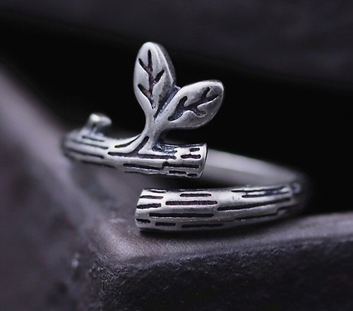 garyjewelry Real S925 Sterling Silver Handmade Leaf Women Opening Finger Rings Vintage Black