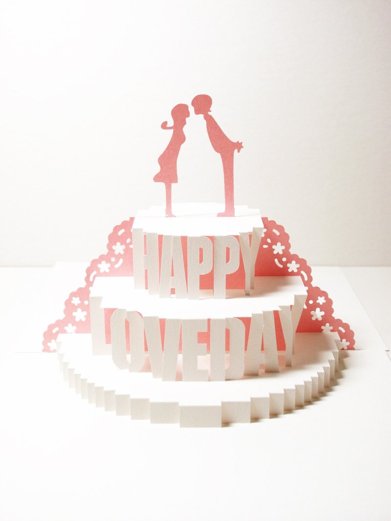 Valentine's Day Gift-Three-dimensional Paper Sculpture Lover Card-Kiss Cake-Flower Dance - Cards & Postcards - Paper Pink