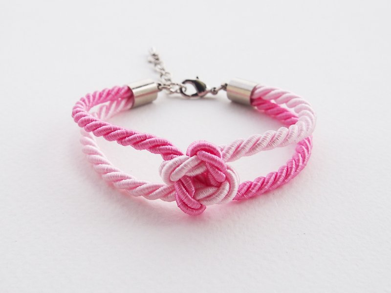 Pink and Light pink square knot rope bracelet - สร้อยข้อมือ - วัสดุอื่นๆ สึชมพู