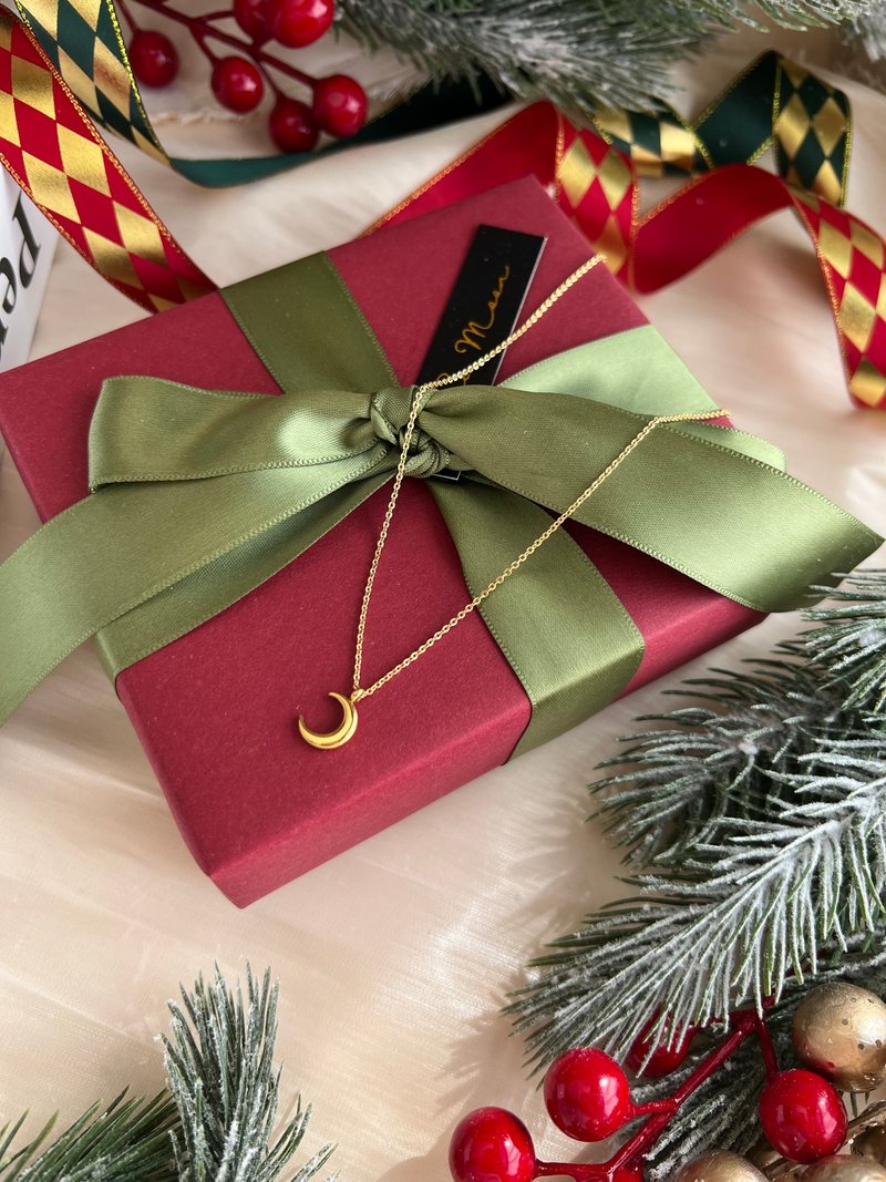 【精緻禮盒】金色月亮項鍊－弦月 #百搭 雙面佩戴 精緻節 - 項鍊 - 其他金屬 金色