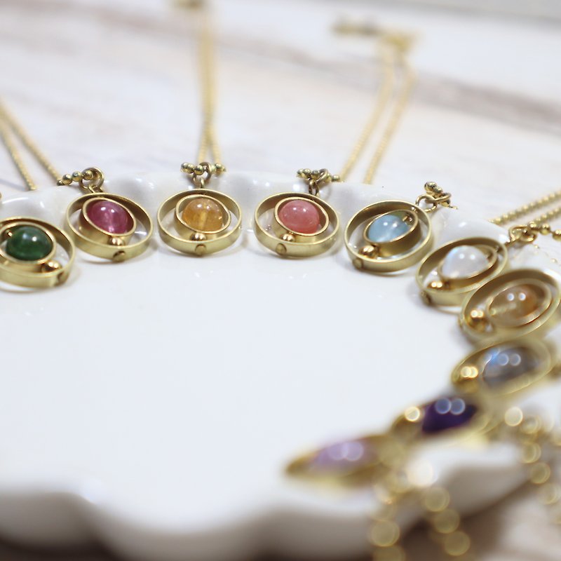Starry Bronze Necklace Moonstone / Titanium Crystal / Labradorite / Tourmaline / Tanabata Gift Customized - Necklaces - Copper & Brass Multicolor