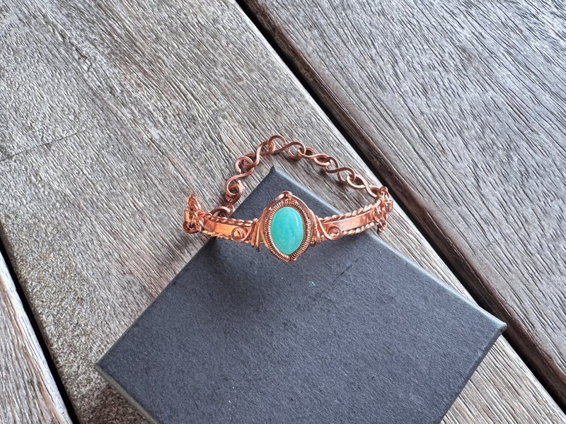 20260112 ワイヤーラッピング アマゾナイト 銅線 ラップブレスレット - ネックレス - 銅・真鍮 ブルー