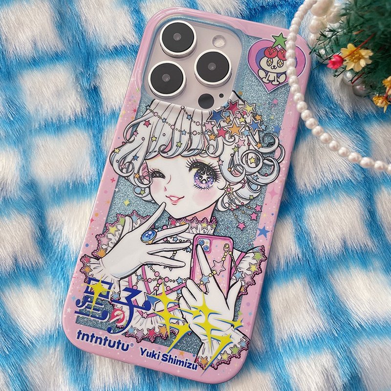 Big Eyed Showa Beautiful Girl Retro Comic Style Double Layer Glitter iPhone Case - เคส/ซองมือถือ - วัสดุอื่นๆ หลากหลายสี