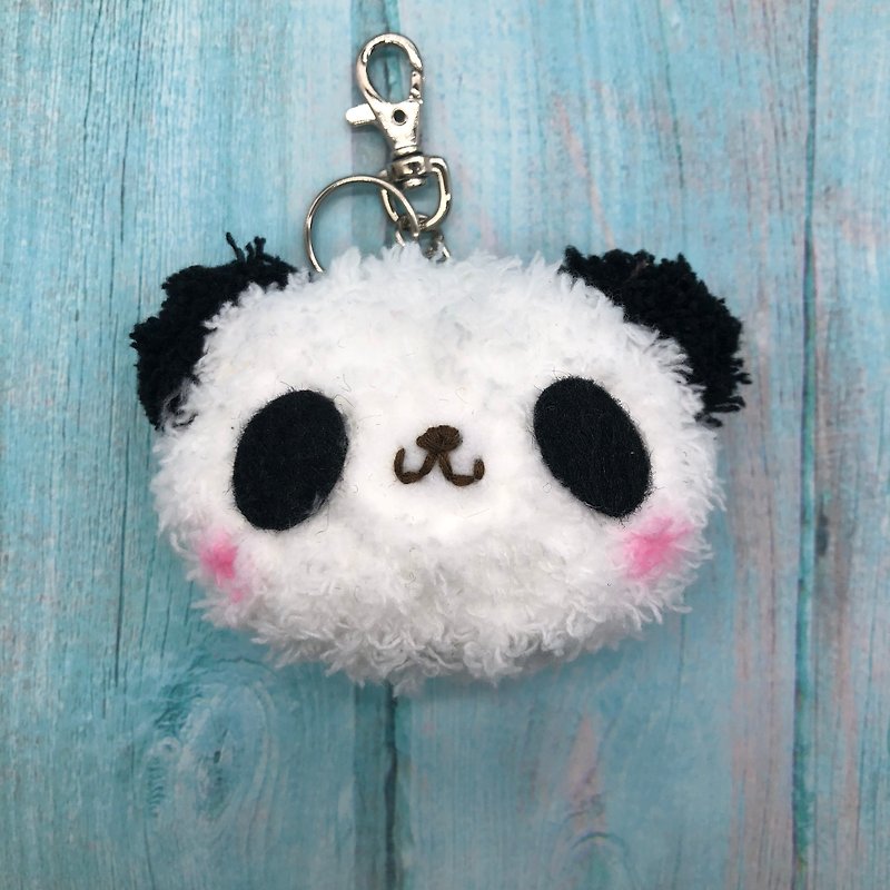 Panda-chubby woolen animal key ring charm - ที่ห้อยกุญแจ - เส้นใยสังเคราะห์ ขาว
