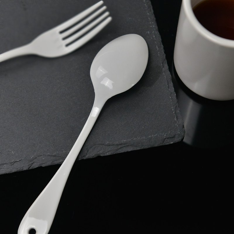 Japanese Takasang Metal Japanese White Enamel Table Spoon-2pcs - Cutlery & Flatware - Enamel 