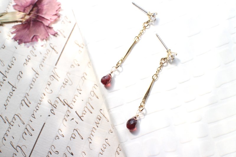 Fantasy -Garnet brass handmade earrings - Earrings & Clip-ons - Semi-Precious Stones Red