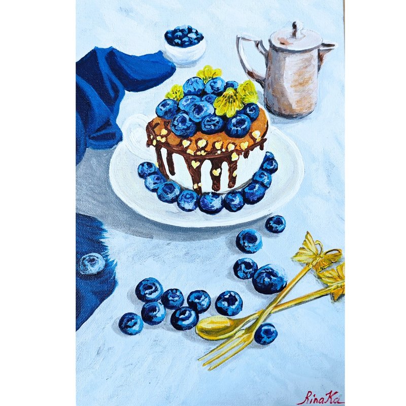 藍莓巧克力蛋糕原創靜物油畫  美食藝術作品  作者 RinaArtSK - 牆貼/牆身裝飾 - 其他材質 多色