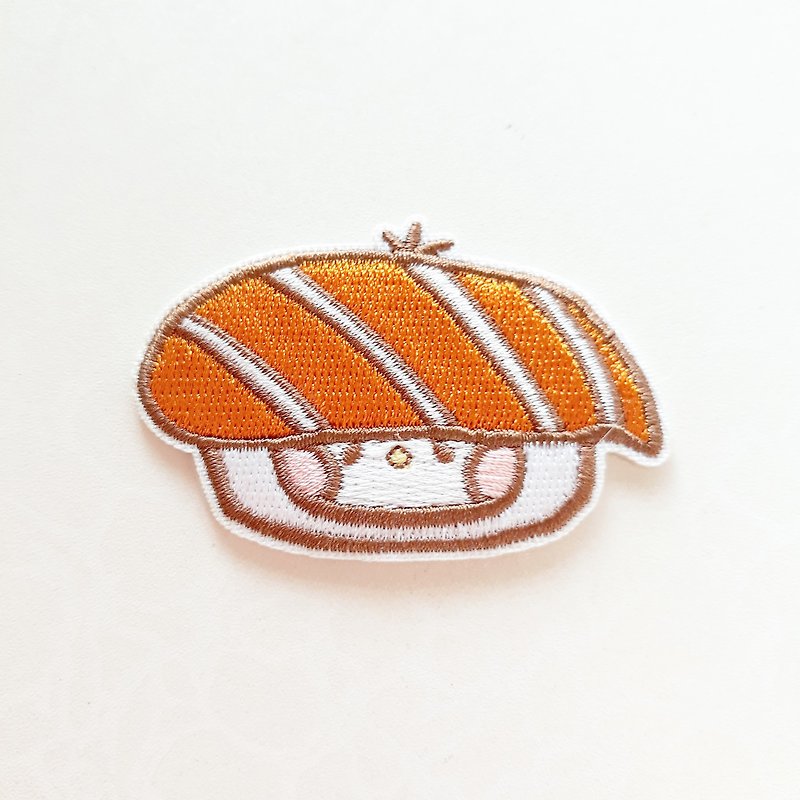 Salmon Nigiri Sushi Embroidered Patches - Badges & Pins - Thread Orange