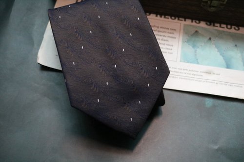 壞紳士 灰藍色葉子刺繡領帶真絲紳士necktie