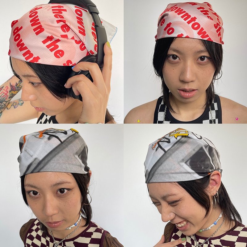 Multipurpose all-match graffiti print headscarf - ผ้าเช็ดหน้า - เส้นใยสังเคราะห์ หลากหลายสี