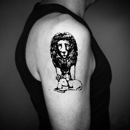 OhMyTat OhMyTat 獅子羔羊 Lion Lamb 刺青圖案紋身貼紙 (2 張)