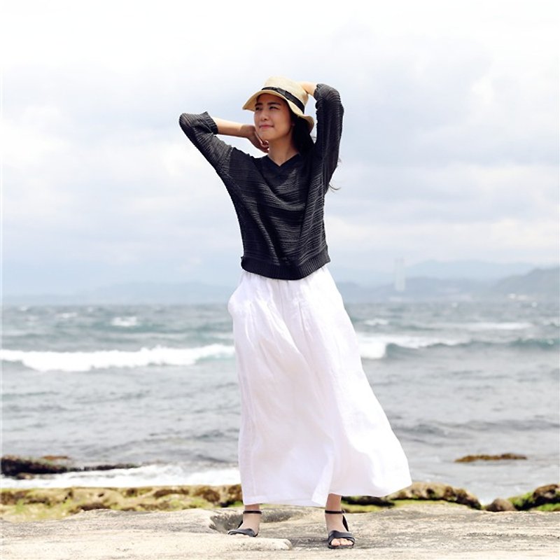 Throwing cloth for the clothes such as wind] pure ramie skirt pants wide leg pants white original design - กางเกงขายาว - ผ้าฝ้าย/ผ้าลินิน ขาว