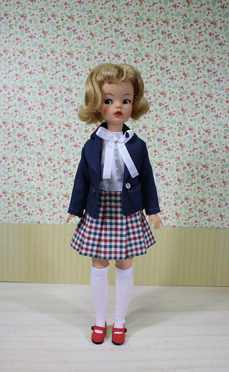 夾克 連衣裙 膝蓋襪子 Tammy doll outfits 校服 - 其他 - 棉．麻 藍色