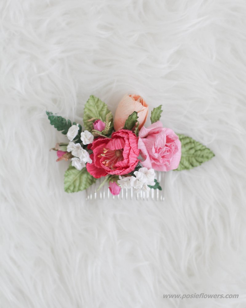 Pink Peach - Paper Flower Hair Comb - Hair Accessories - Paper Pink