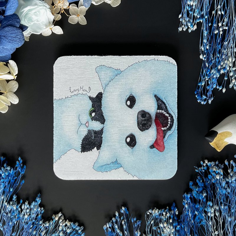 【Crazy Cat】Square Diatomite Coaster C - Coasters - Other Materials Multicolor