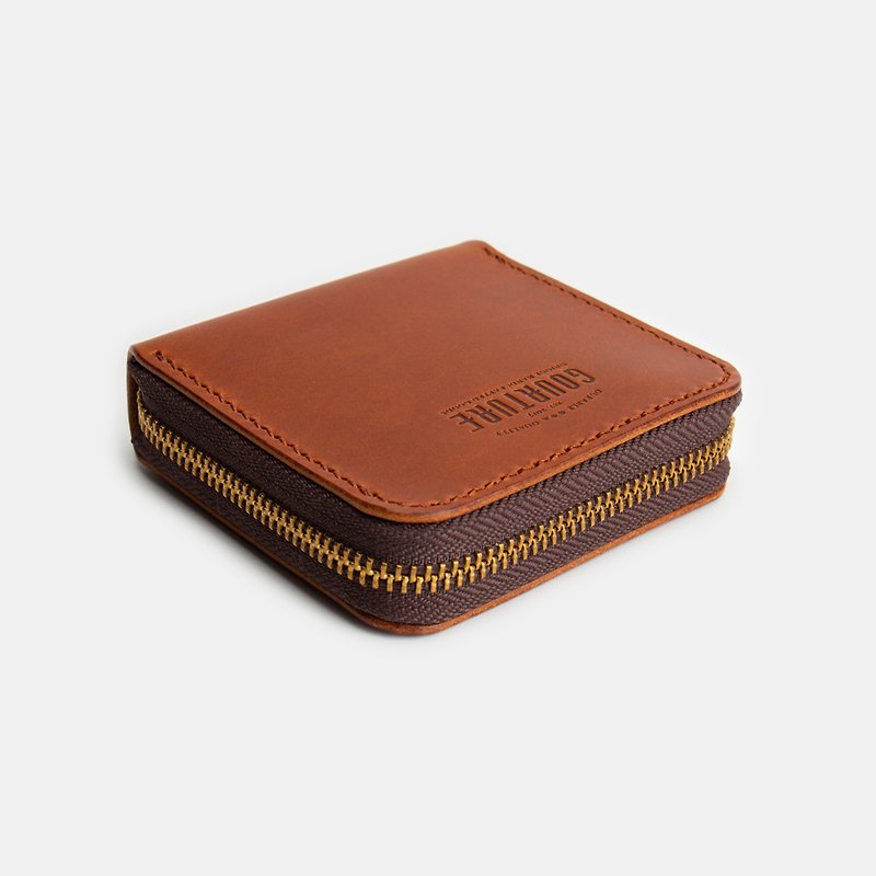 GOURTURE - Square Zipper Coin Purse [Amber Brown] - Coin Purses - Genuine Leather Brown