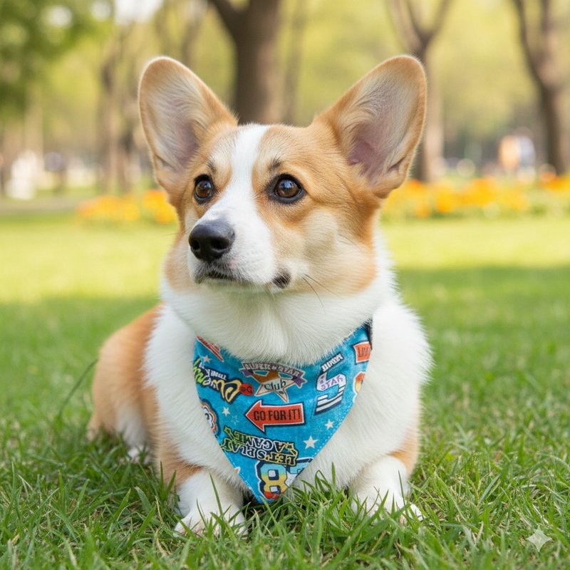 Graffiti style cat and dog scarf decorative collar - Collars & Leashes - Cotton & Hemp Blue