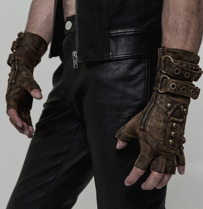 Steampunk Washed Knight Gloves - Brown/Grey - Gloves & Mittens - Other Materials Brown