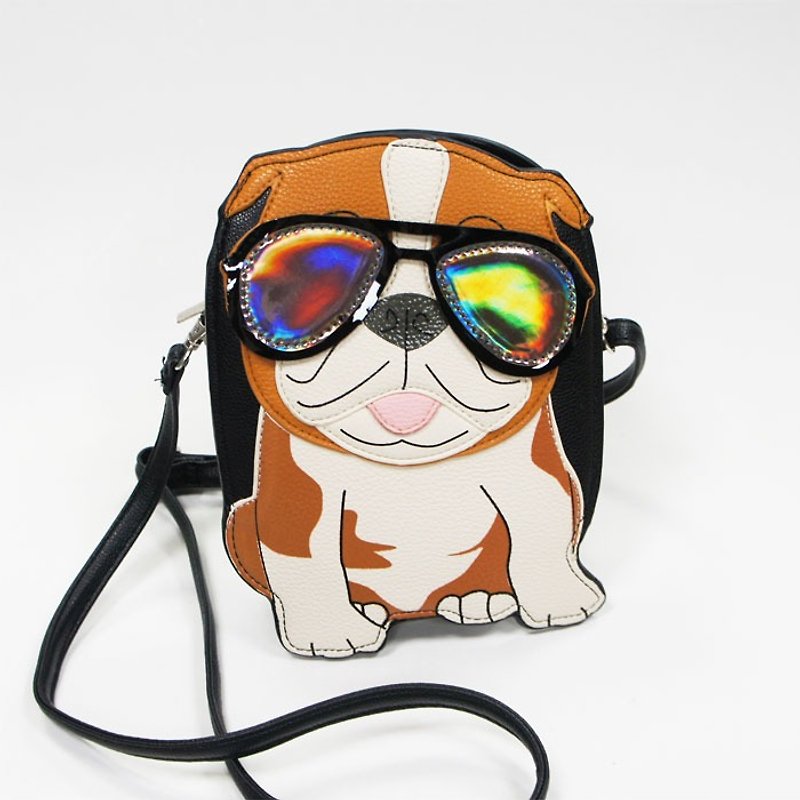 Sleepyville Critters - Cool Dad Bulldog Crossbody Bag - Messenger Bags & Sling Bags - Faux Leather Black