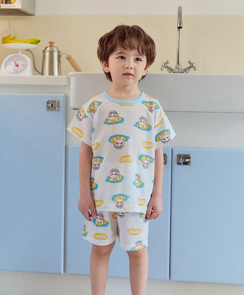 【新品】小恐龍游泳去-【寬鬆】銀離子空氣衣短袖童裝-K64205 - 男/女童裝 - 棉．麻 藍色
