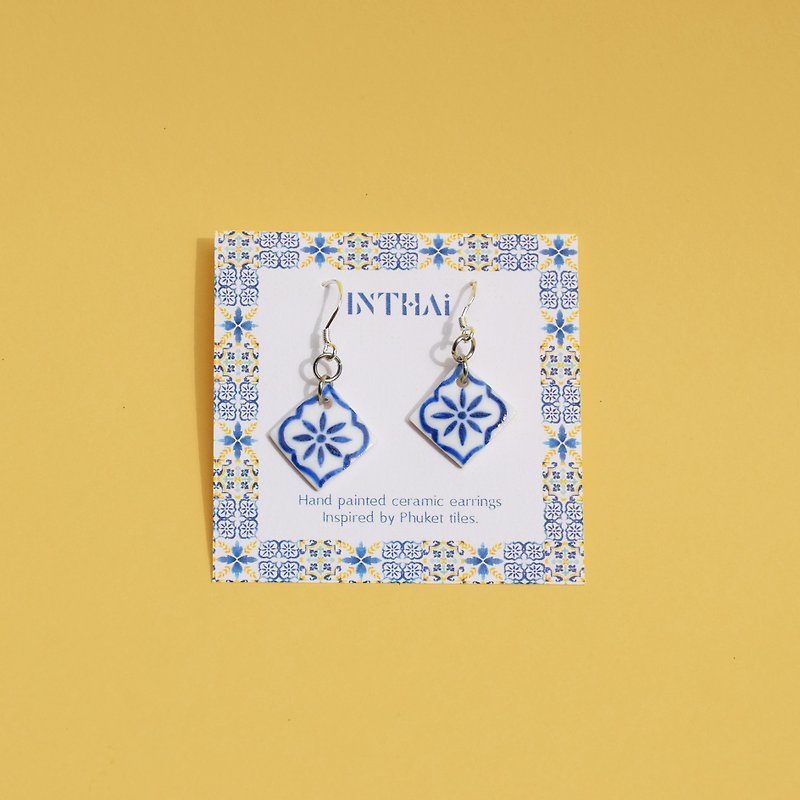 Ceramic earrings Phuket tiles 02 - 耳環/耳夾 - 陶 藍色