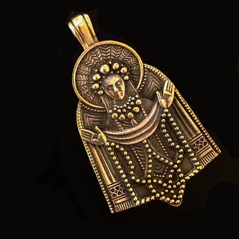 Handmade ukrainian brass locket,ukraine jewelry,ukrainian pendant with trident - 吊飾 - 銅/黃銅 金色