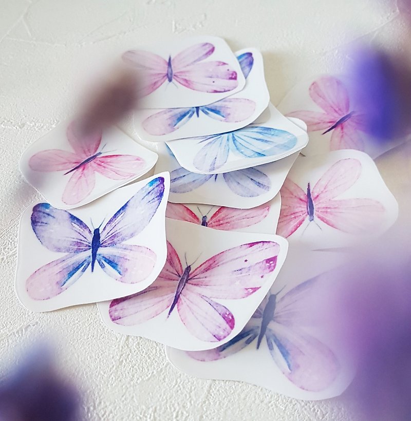 Matte flower butterfly transparent sticker set - สติกเกอร์ - กระดาษ สีม่วง