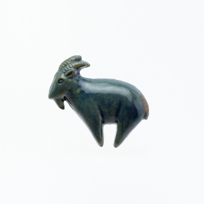 ceramics brooch goat antique blue - Brooches - Pottery Green