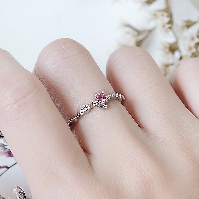 粉碧璽 Tourmaline 925純銀 戒指 爪鑲氣質細戒 10月誕生石 - 戒指 - 純銀 粉紅色