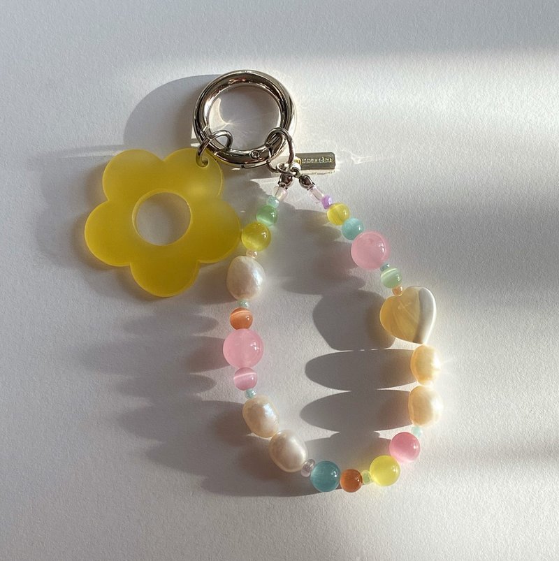KEYCHAIN: BAROQUE NATURAL PEARLS & CAT'S EYE - 鑰匙圈/鑰匙包 - 珍珠 