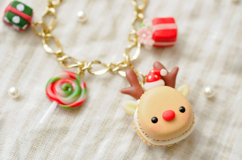 Sweet Dream☆聖誕☆小紅帽麋鹿馬卡龍/包包掛飾/交換禮物 - 鑰匙圈/鎖匙扣 - 黏土 紅色
