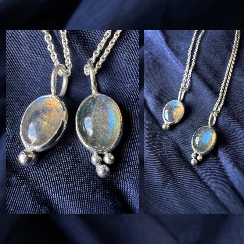 Moonlight | Sterling Silver Labradorite Necklace - สร้อยคอ - เงินแท้ สีเงิน