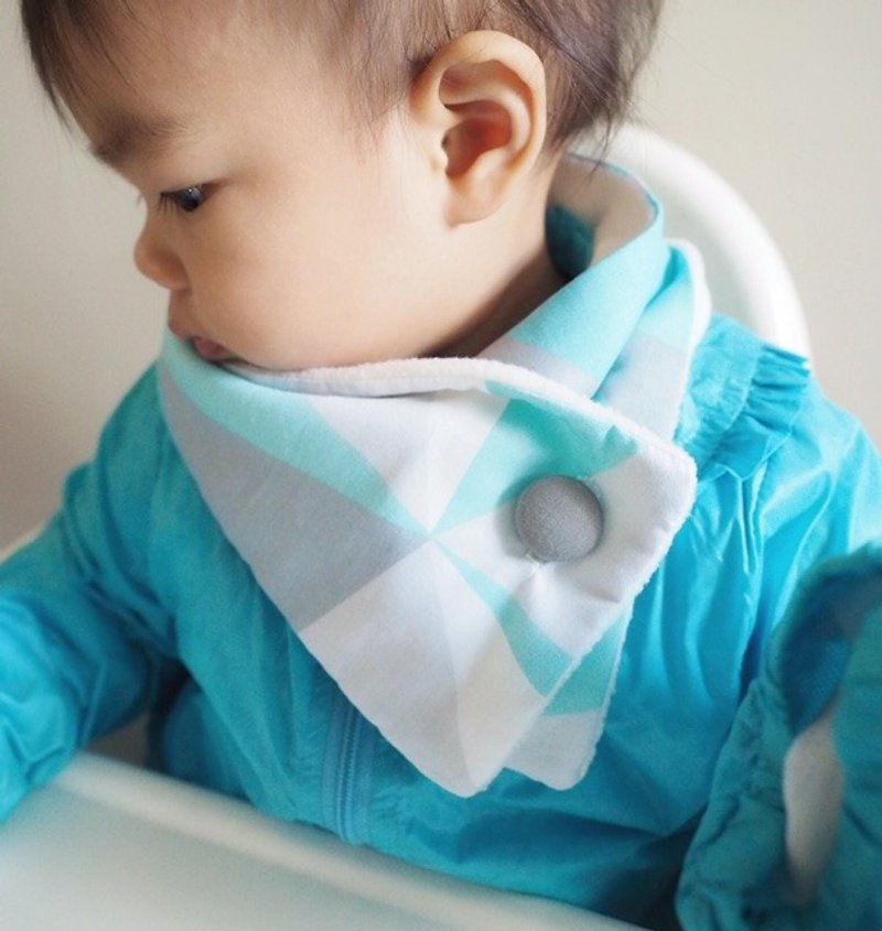北歐風格淺藍色三角圖案夾棉保暖嬰兒/小童圍巾 - 圍兜/口水巾 - 棉．麻 藍色
