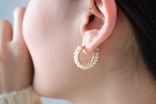 JieJie Jewelry HappyCircle1.9cm│天然珍珠雙層款 14kgf 耳夾 生日 禮物 珍珠