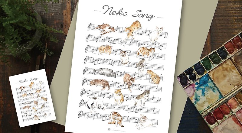 neko song cat song pseudo-music score poster - การ์ด/โปสการ์ด - กระดาษ 