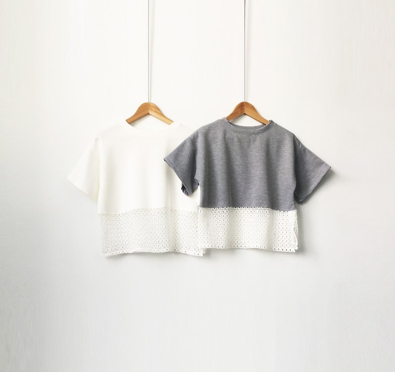 Circle gray/white t-shirt - เสื้อยืดผู้หญิง - ผ้าฝ้าย/ผ้าลินิน 