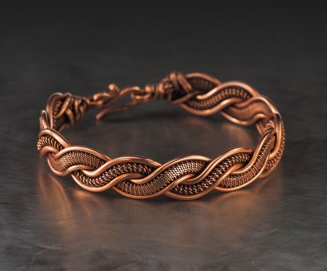 Wire wrapped copper bracelet for him or her Unique stranded woven wire  bracelet - Shop Wire Wrap Art Bracelets - Pinkoi